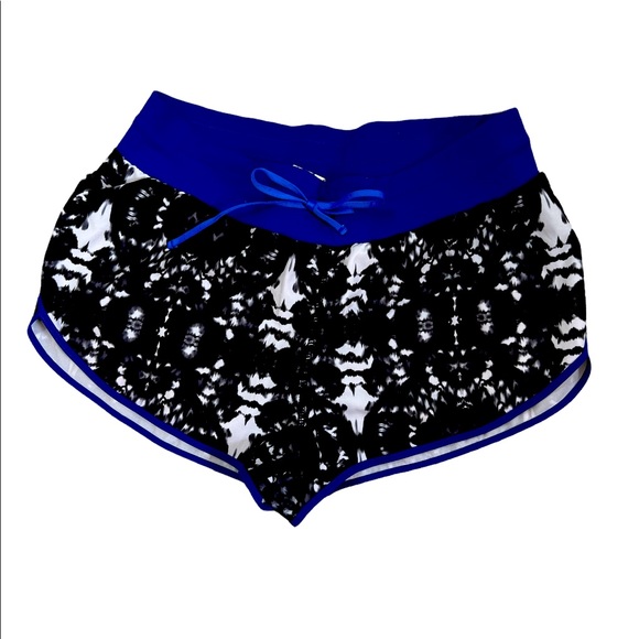 {Fabletics} Athletic Shorts Royal Blue Waistband Lightweight Patterned Black - Picture 3 of 9